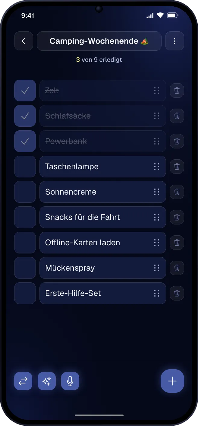 Eine To-do-Liste mit erledigten und offenen Einträgen