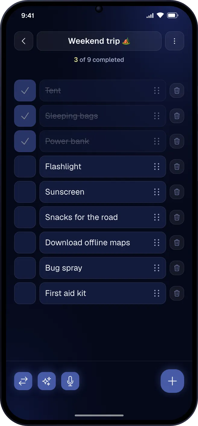 A to-do list with completed and open items