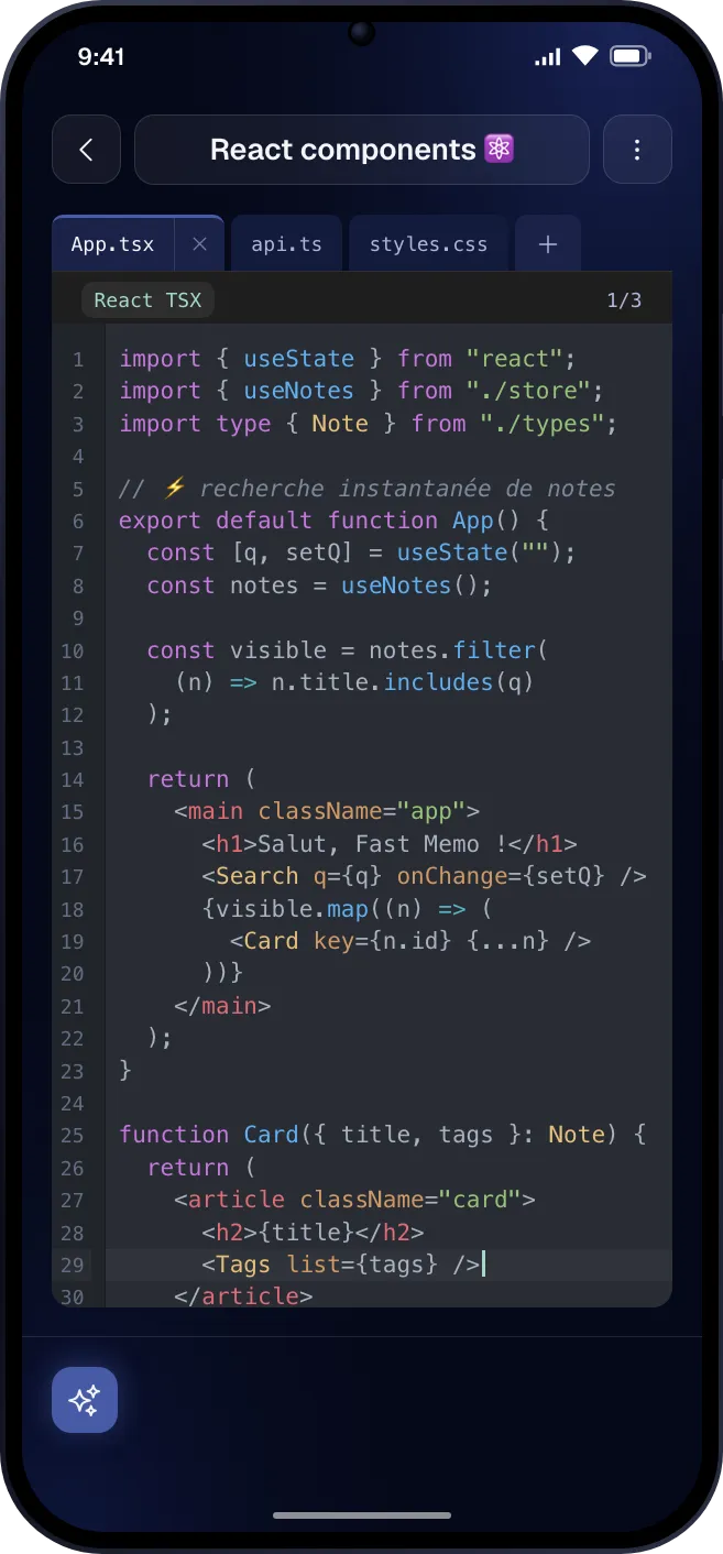 Une note de code avec du code source coloré