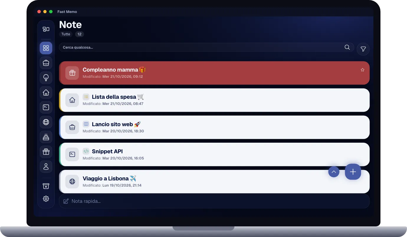 L'app desktop di Fast Memo su un portatile